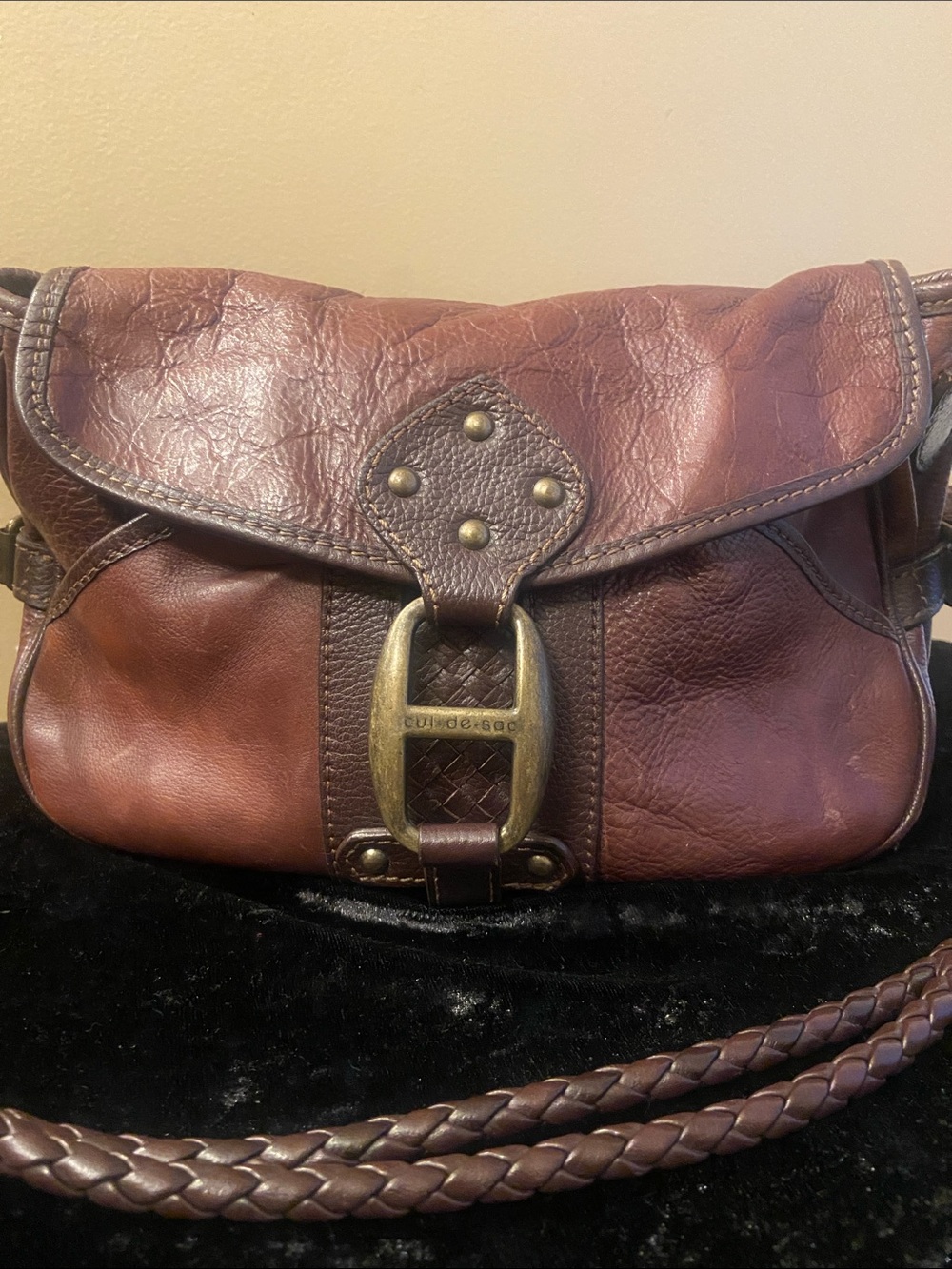 Women's Brown Leather Shoulder Bag with Braided Strap